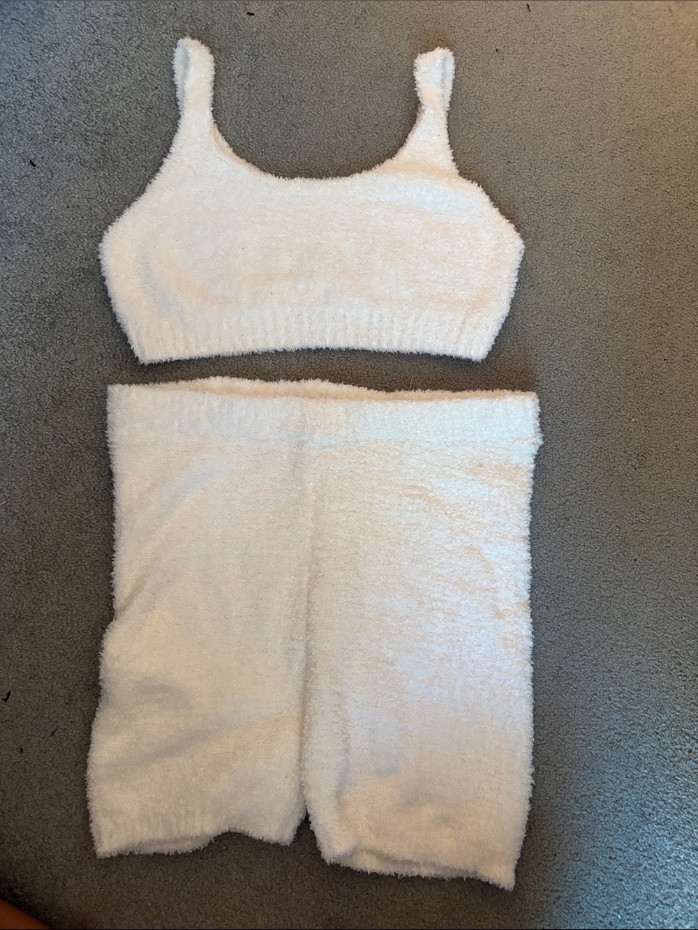 Cozy Cream Fuzzy Lounge Bralette & Shorts Set L
